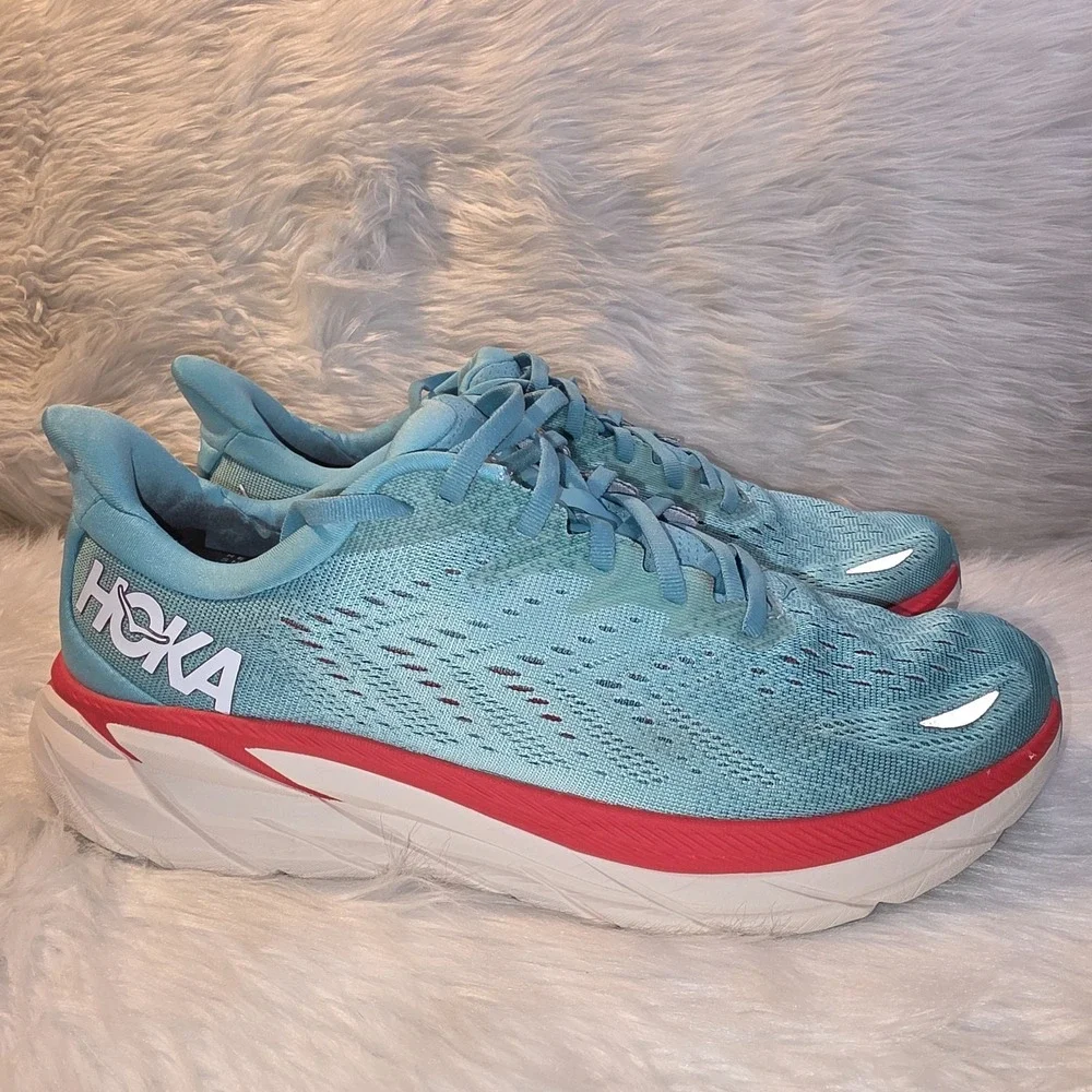 Women's Running Shoes HOKA Clifton 8 Blue Red Size 9.5B 1119394